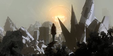 Fantezi arka planda bir kişinin silueti