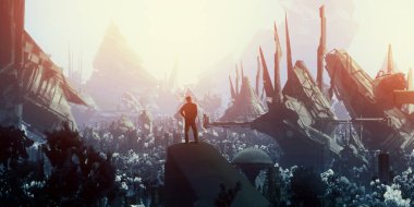 Fantezi arka planda bir kişinin silueti