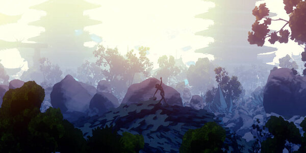 Silhouette of a person on fantasy background