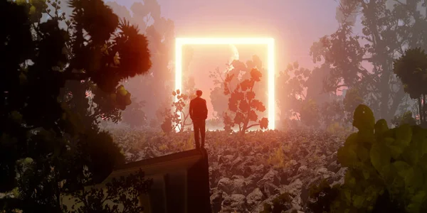 Fantezi arka planda bir kişinin silueti