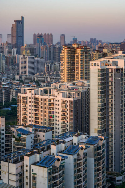 Landscape of high-rise buildings in the dusk city in Nanning, Guangxi, China