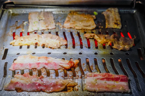 Closeup Japanese Yakiniku Being Cooked Grill — Stock Photo, Image