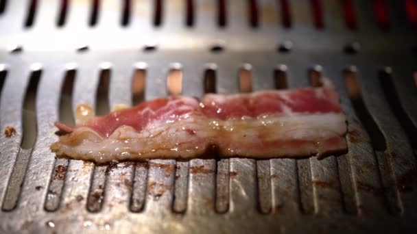Κοντινό Πλάνο Βίντεο Ιαπωνικά Yakiniku Μαγειρεύονται Στη Σχάρα — Αρχείο Βίντεο