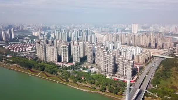 Video Aereo Del Paesaggio Urbano Lungo Fiume Nanning Guangxi Cina — Video Stock