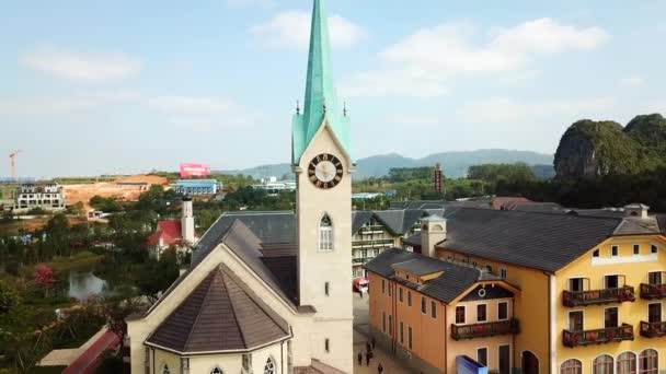 Church Bell Tower European Buildings European Town — Stock video