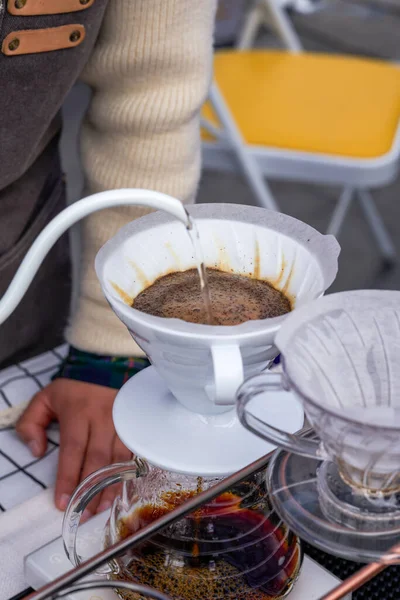 Barista is making American hand brewed coffee