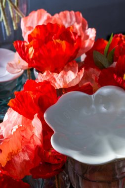 Bir çok kırmızı çiçek grubunun yakın planlarını yap