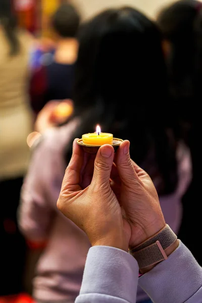 People Holding Small Candle Holders Blessing — Stock Photo, Image