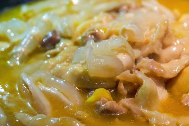 Lezzetli bir Çin yemeği, tavuk çorbası, çiçekli tavuk.