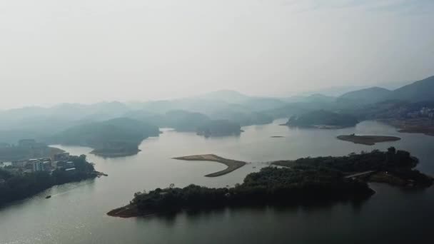 Аэрофотосъемка Водохранилища Давантан Наньнине Гуанси Китай — стоковое видео