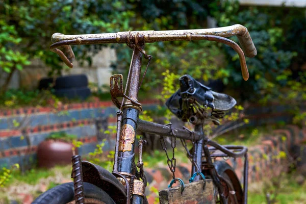 Gros Plan Partiel Vieux Vélo Rouillé — Photo