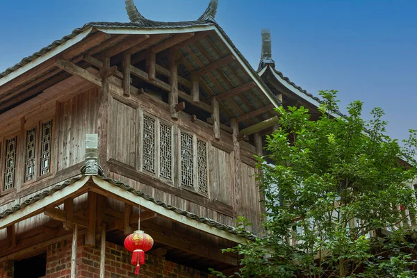 Chinese Traditional Wooden Construction Building Indoor Outdoor Close — Stock Photo, Image