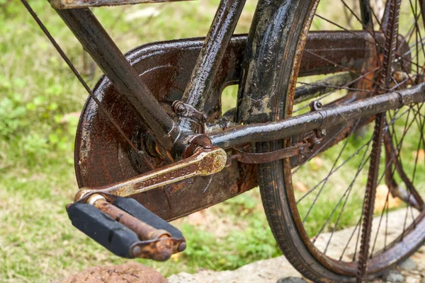 Gros Plan Partiel Vieux Vélo Rouillé — Photo