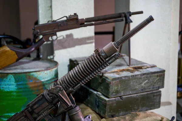 Großaufnahme Von Schwerem Maschinengewehrmodell Militärischem Sommerlager — Stockfoto