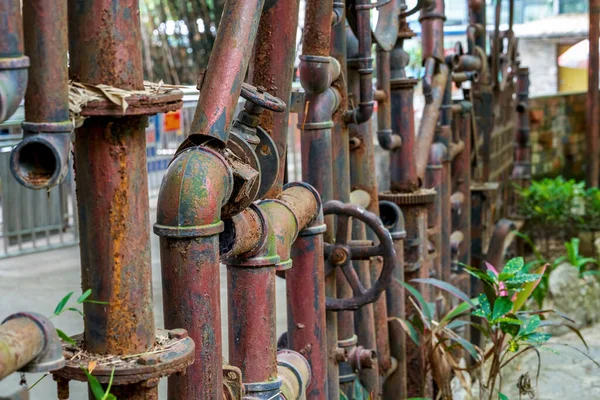 Close-up of exhaust pipe drainage pipe in factory