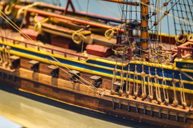 Handmade nautical sailboat model detail close-up