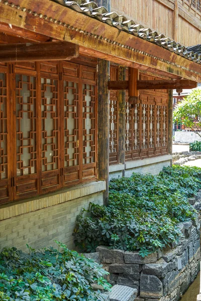 Bâtiments Traditionnels Chinois Bois Rétro Maison Tourelles — Photo