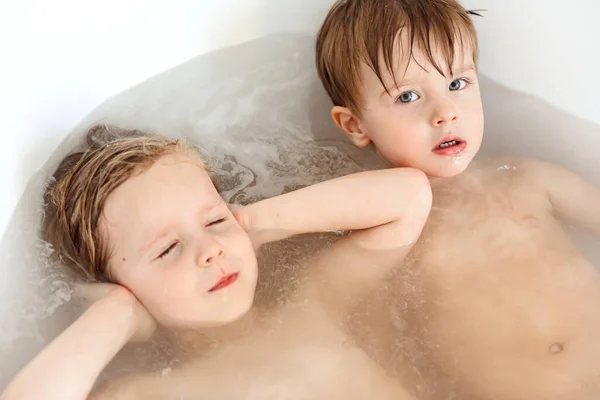 Little Brother Sister Having Fun Taking Bath — Stock Photo, Image