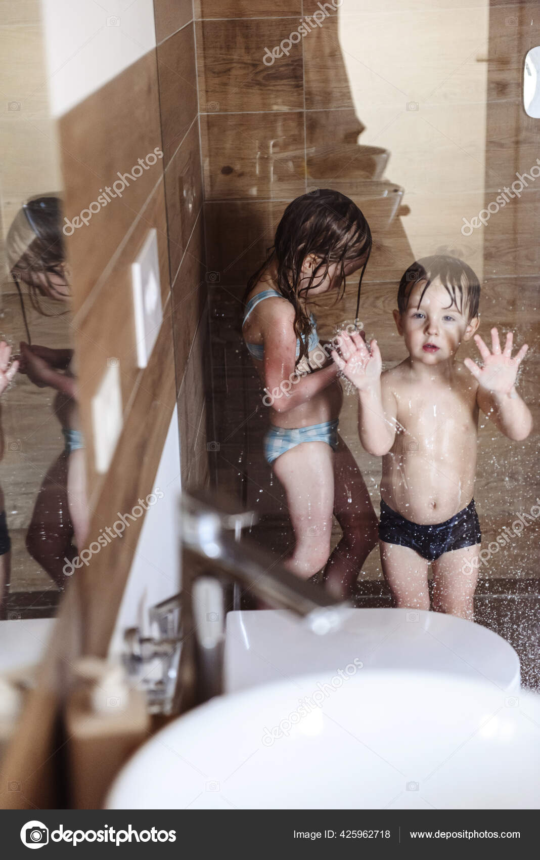 Little Brother Sister Having Fun Taking Shower — Stock Photo ©  anastasia.goryainova 425962718
