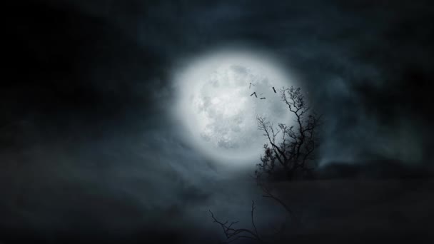 Mysterious presences evil bats fly under a giant moon, overwhelming atmosphere. — Stock Video