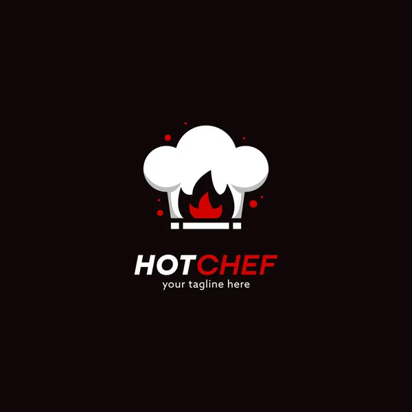 Hot Chef Hoed Logo Met Rode Vuur Vlam Pictogram Illustratie — Stockvector