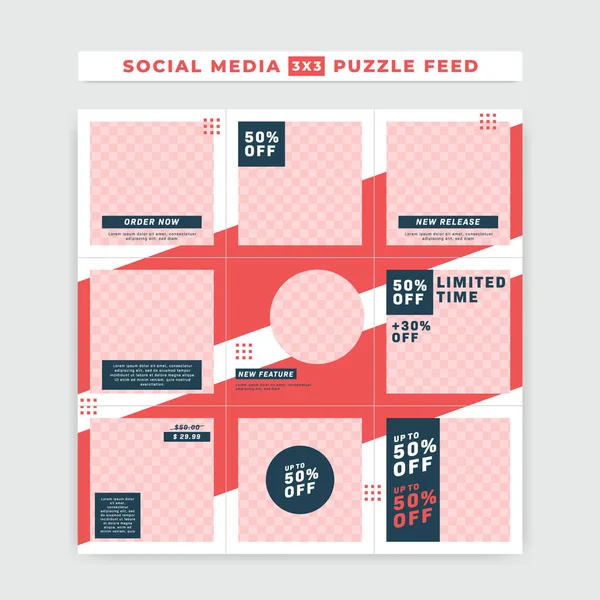 Social Media Instagram Puzzle Feed Post Square Size Vector Template — Stock Vector