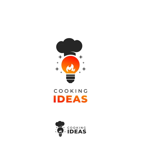 Μαγείρεμα Ιδέα Έμπνευση Λογότυπο Ιδέα Λαμπτήρα Ιδέα Φλόγα Και Σεφ — Διανυσματικό Αρχείο