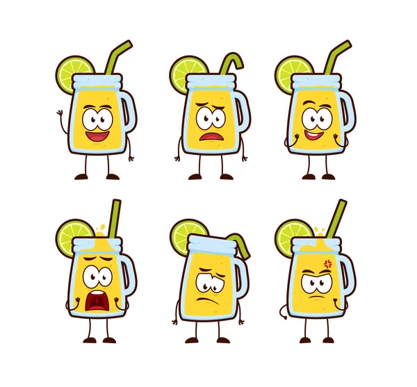 Mignon Citron Citron Citron Limonade Boisson Pot Personnage Mascotte — Image vectorielle