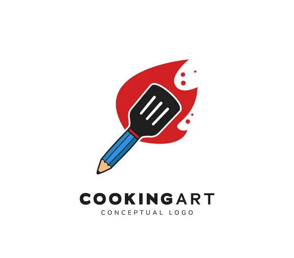 Koken Kunst Potlood Met Keuken Spatel Logo Symbool Vector Template — Stockvector