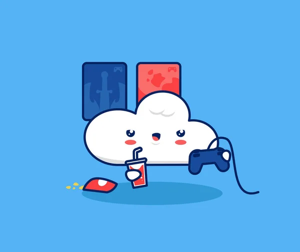 Cute Cloud Play Video Games Console Illustration Internet Cloud Gaming — Stock Vector