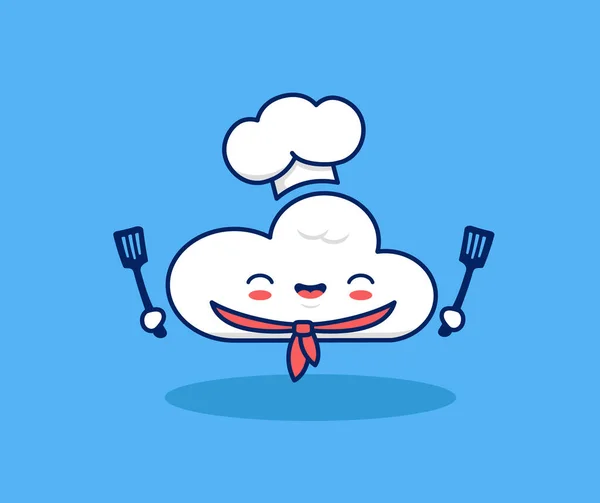 Linda Nube Feliz Como Personaje Mascota Del Chef Digital Línea — Archivo Imágenes Vectoriales