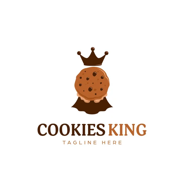 チョコレートクッキー王ロゴマスコットシンボルクラウンとケープアイコンイラスト — ストックベクタ
