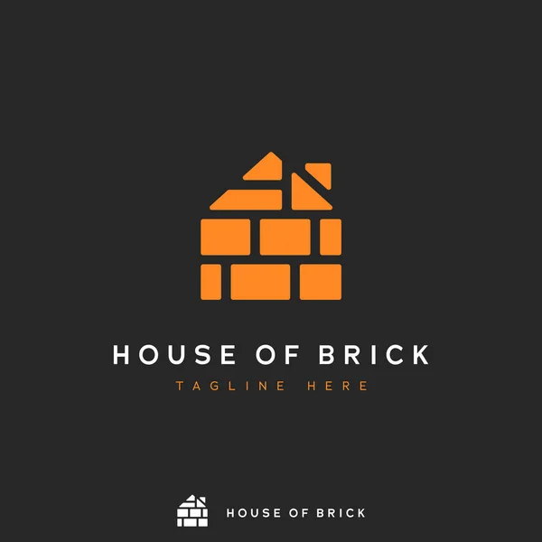 Dom Cegły Logo Stos Pomarańczowej Cegły Kształcie Domu Ikona Koncepcji — Wektor stockowy