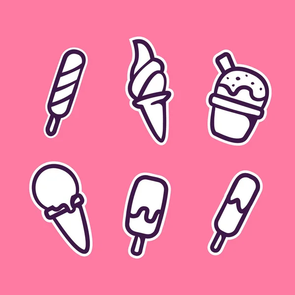 Ice Cream Set Doodle Vector Icon Sticker Hand Drawing Style — Stock Vector