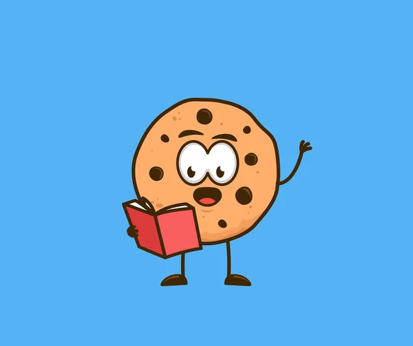 Lindo Galletas Snack Personaje Dibujos Animados Lectura Libro Vector Ilustración — Vector de stock