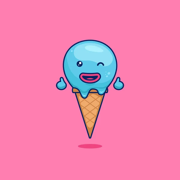 Bonito Sorvete Cone Sobremesa Mascote Personagem Ilustração Estilo Cartoon — Vetor de Stock