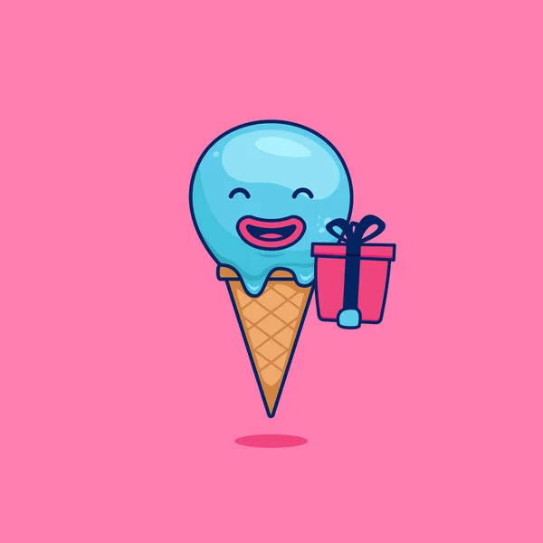 귀여운 아이스크림 디저트 마스코트 캐릭터는 스타일의 삽화를 — 스톡 벡터