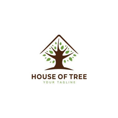 Yaprak logosu sembolü vektörüyle dolu ağaç ev ağacı ağacı