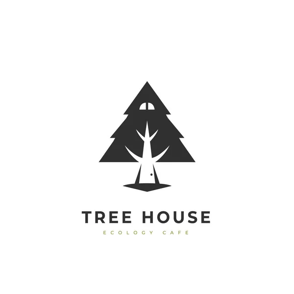 Logotipo Casa Del Árbol Pino Con Techo Como Icono Hoja — Archivo Imágenes Vectoriales