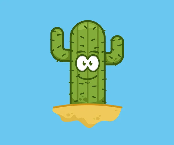 Caricatura Cactus Lindo Con Sonrisa Cara Personaje Mascota Vector Ilustración — Archivo Imágenes Vectoriales