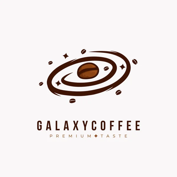 Galaxy Kaffe Logotyp Kaffeböna Som Planet Galaxen Logotyp Ikon Koncept — Stock vektor