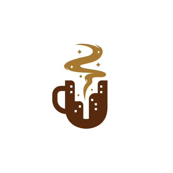 Letter Koffie Stad Cafe Logo Koffiemok Met Stad Wolkenkrabber Silhouet — Stockvector