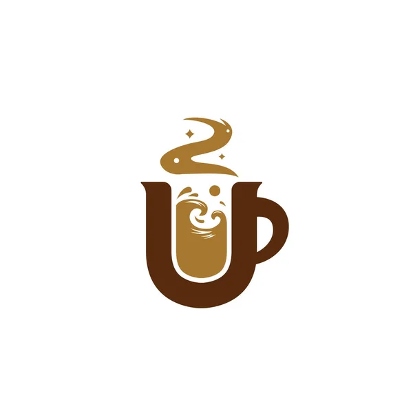 Letra Logotipo Café Com Mar Oceano Ilustração Onda Dentro Caneca — Vetor de Stock
