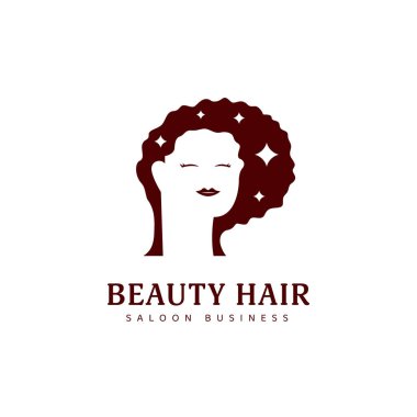 Doğal güzellik kuaförü logo simgesi sakin kadın silueti kıvırcık saçlı