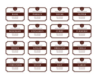 Basit kahverengi kare çerçeveli mutfak çeşnili kiler etiketi.