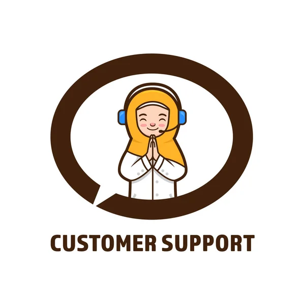 Muslim Female Customer Support Vector Illustration Mascot Character — Stock Vector