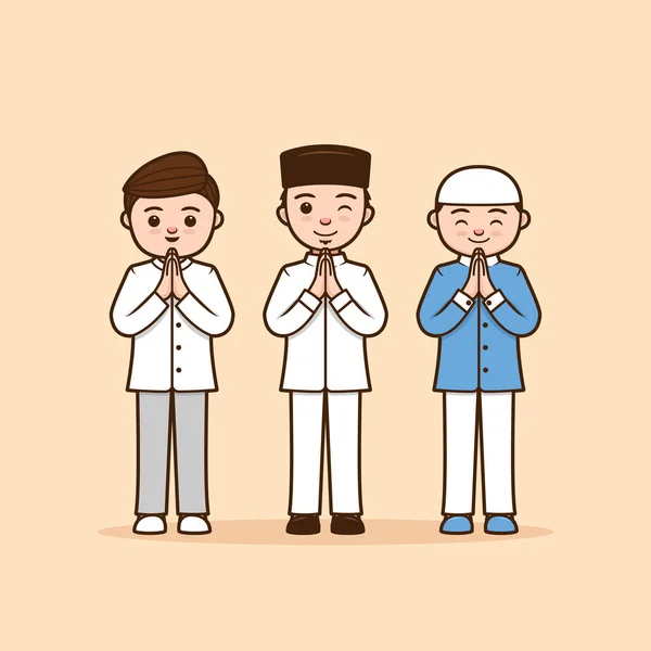 Male Ramadhan Character Illustration Thanking Greeting Apologize Farewell Pose Respect — Stock Vector