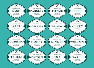 Mutfak çeşnili kavanoz etiketi Tosca renginde klasik vintage stili