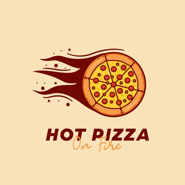 Pizza Chaude Sur Feu Pizzeria Restaurant Logo Avec Pleine Pizza — Image vectorielle
