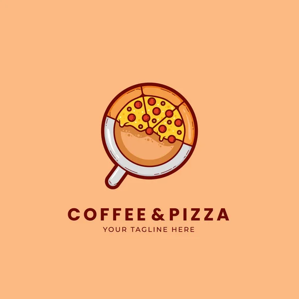 Pizza Koffie Cafe Logo Pizzeria Coffeeshop Logo Pictogram Met Koffiemok — Stockvector